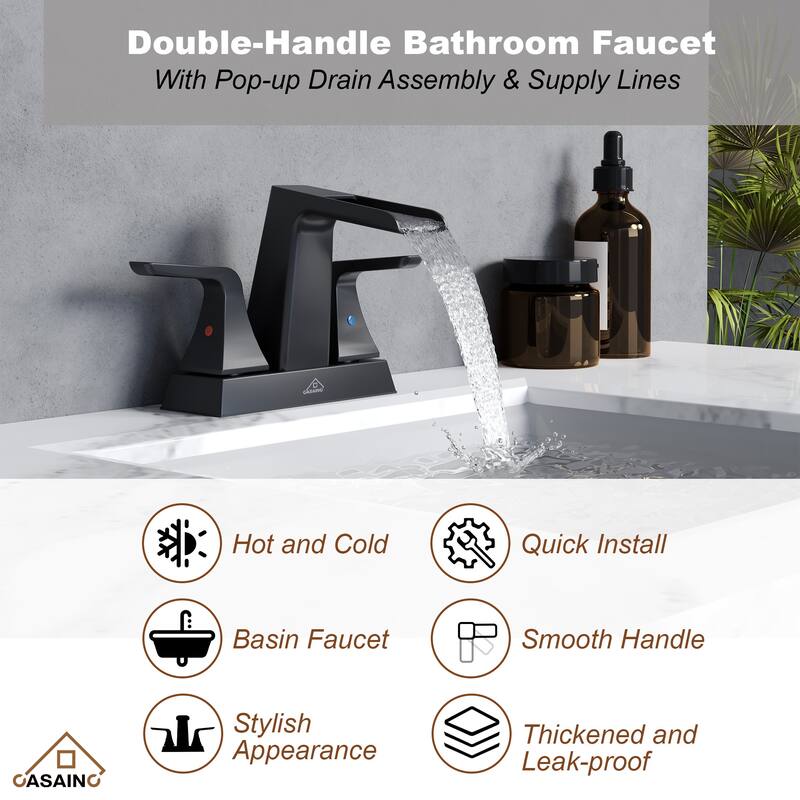 4 in.Centerset 2-Handle Waterfall Spout Bathroom Faucet