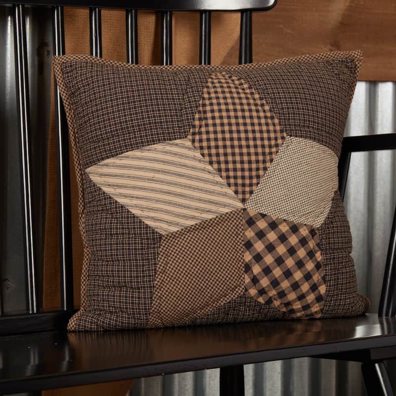 Farmhouse Star Pillow Quilted 16x16 - Accent - Pillow 16x16 - Cotton - Charcoal/Dark Tan/Creme