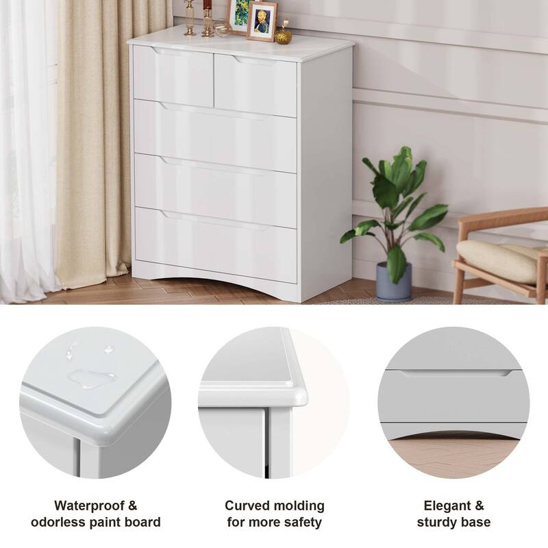 37 “ Tall Modern 5 Drawer Chest of Drawers Dresser Organizer, Vertical Clothes Storage Hanging Cabinet for Hallway, Bedroom