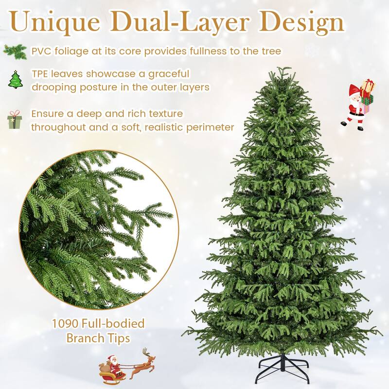 Gymax Pre-Lit Artificial Christmas Tree Hinged Full Xmas Tree w/ PVC &