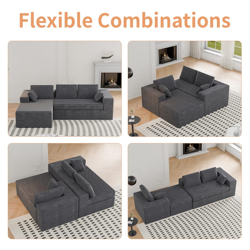 Modland 108”L-Shaped Modular Corduroy Couch with Deep Seats Comfy Sectional Sofa for Living Room
