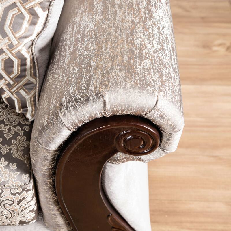 Furniture of America Naree USA Made Traditional 3-Seater Beige and Dark Cherry Sofa