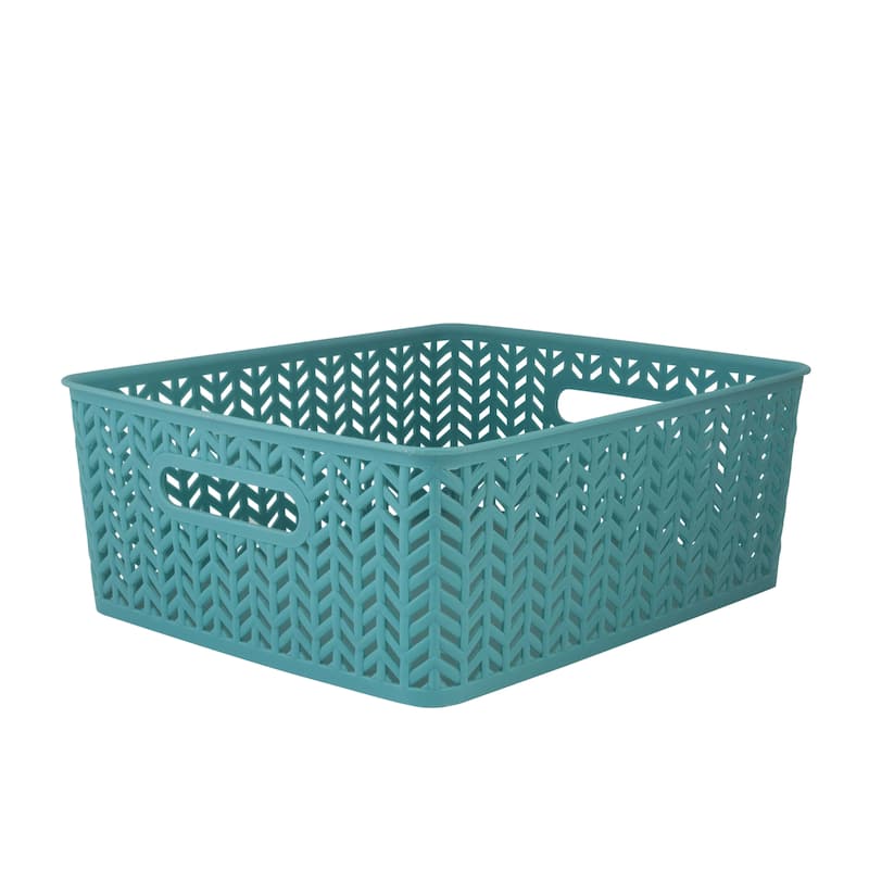 Simplify Blue Medium Herringbone Storage Tote