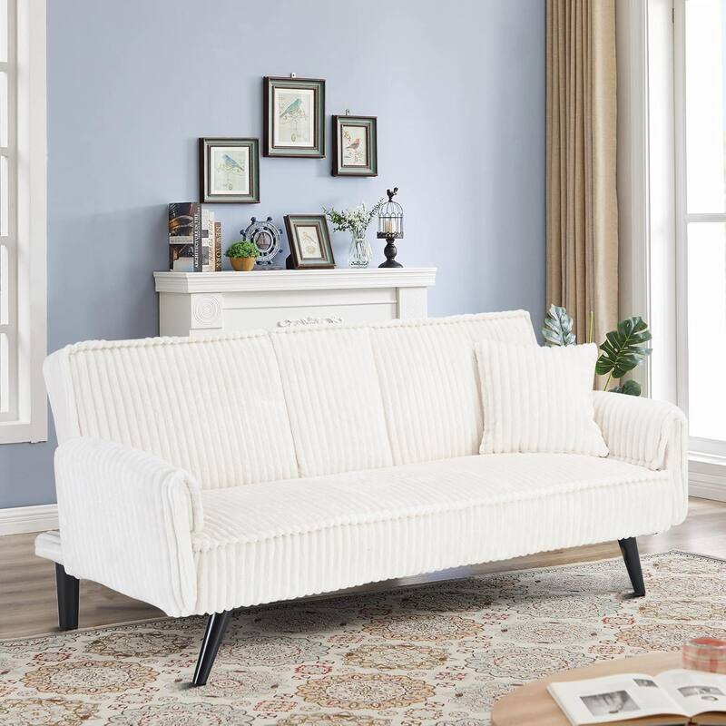 Modern minimalist sofa futon with adjustable backrests and console suitable for bedroom and living room reception rooms - White