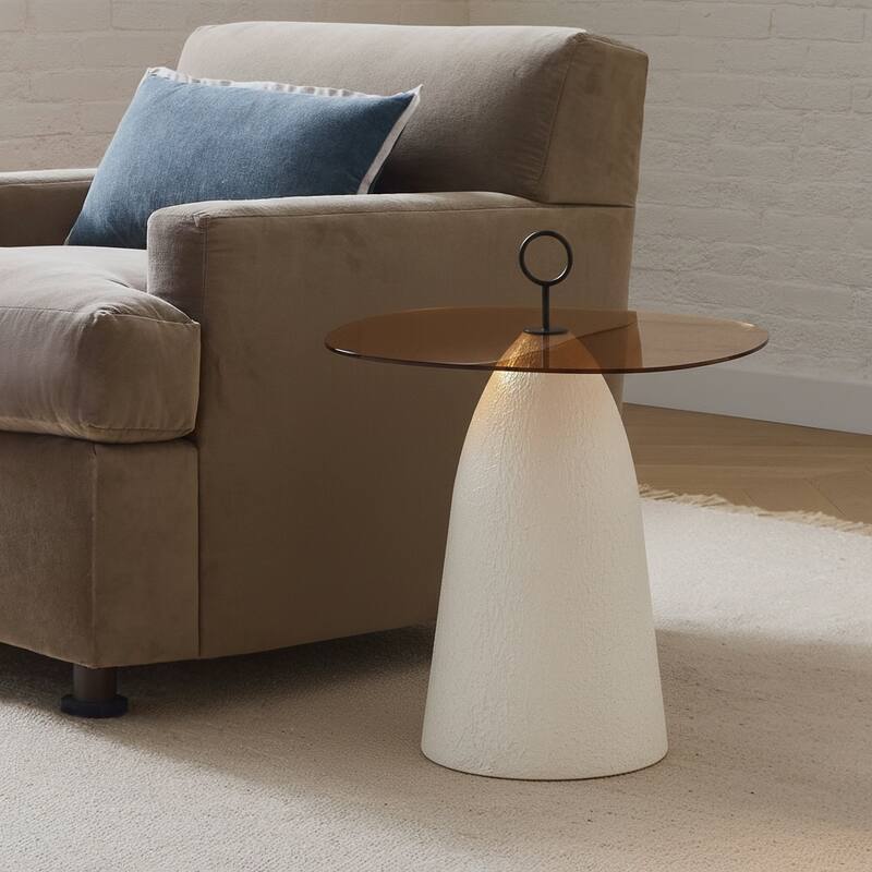 Christopher Knight Home - Lunaro Modern Glass Top Metal Base Accent Side Table with Sculptural Conical Design - Brown+White