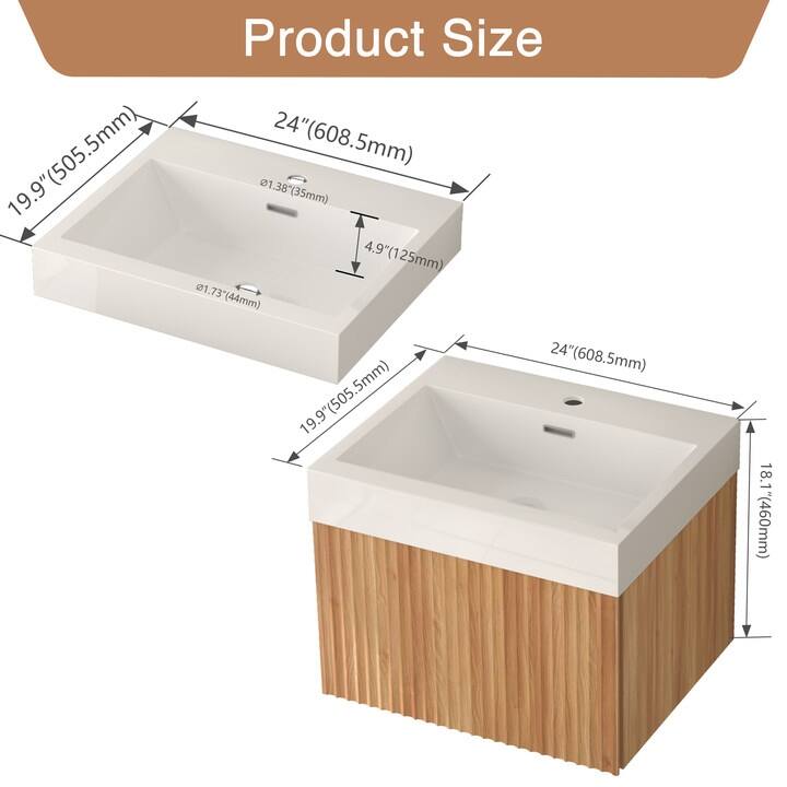 GDF Studio - Alexender Minimalist Design Wall-Mounted Floating Bathroom Vanity with Integrated Basin and Beveled-Edge Handles