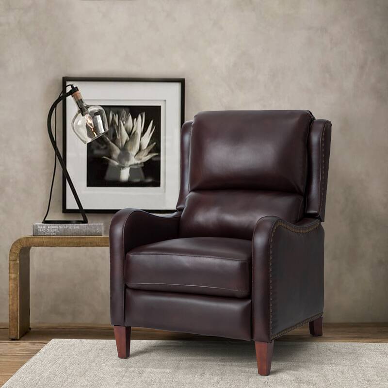 Brigida Cigar Genuine Leather Pushback Recliner with Nailhead Trim by HULALA HOME - ESPRESSO