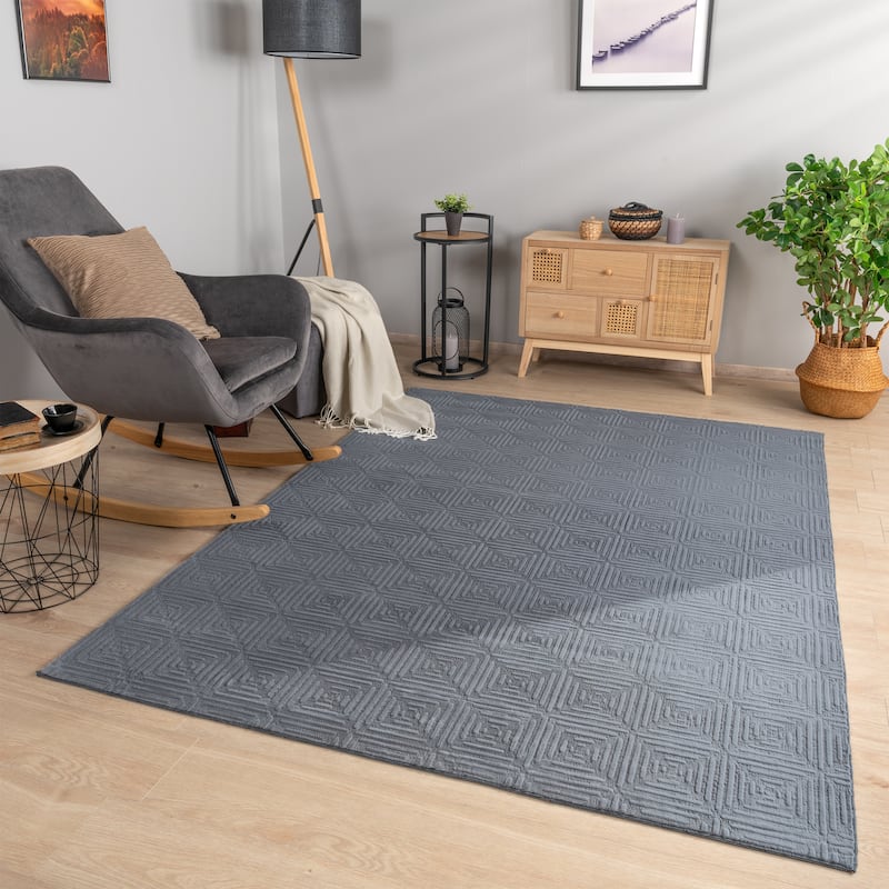 Soft Washable Area Rug with Geometric High-Low Effect - anthracite - 2'8" x 4'11"