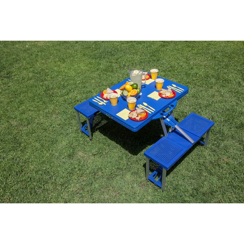 Picnic Table Blue Portable Folding Table with Seats - N/A