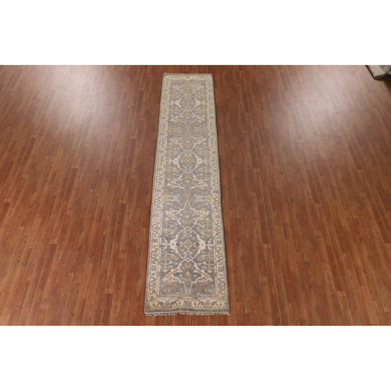 Gray Oushak Indian Runner Rug Handmade Wool Carpet - 2'7"x 11'7"