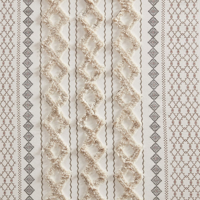 Cotton Printed Curtain Panel with Chenille Stripe and Lining 50x95"