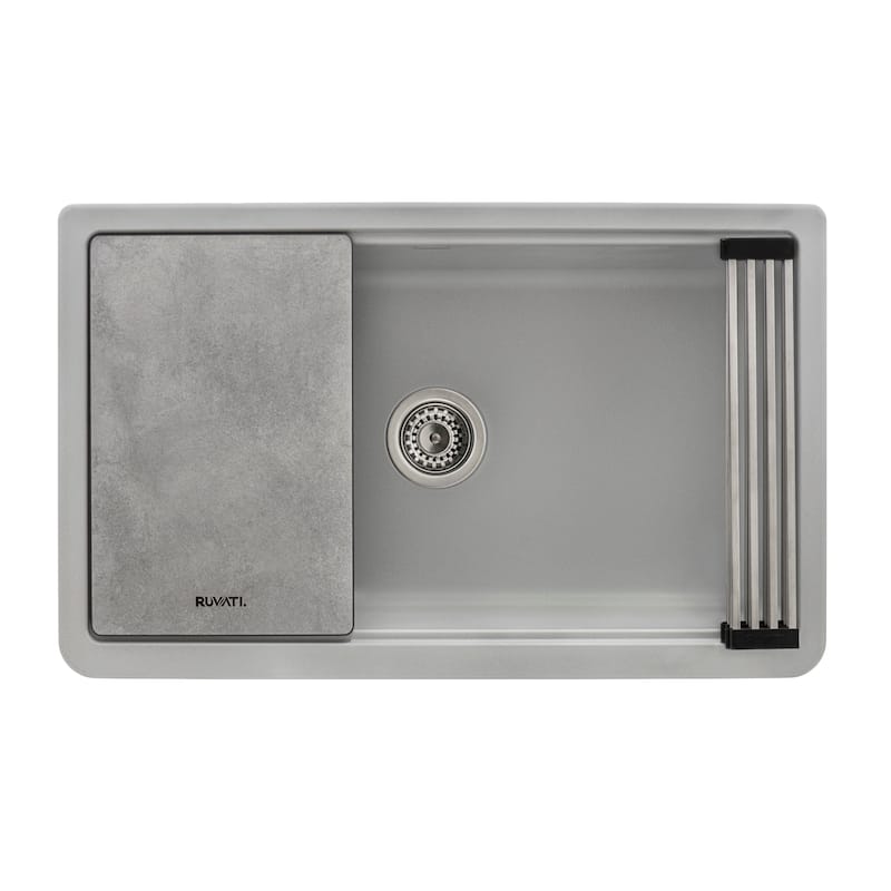 Ruvati 33-inch Matte Gray Granite Farmhouse Workstation Apron-front Composite Kitchen Sink - 33" x 20-1/2? - 33" x 20-1/2″