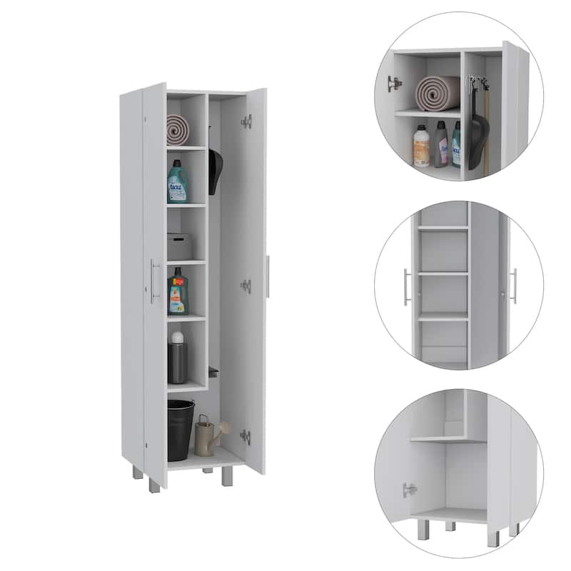 Cleaning Storage Cabinet Tall, Double Door Shelved Cabinet with Metal Handles, 71.3" High