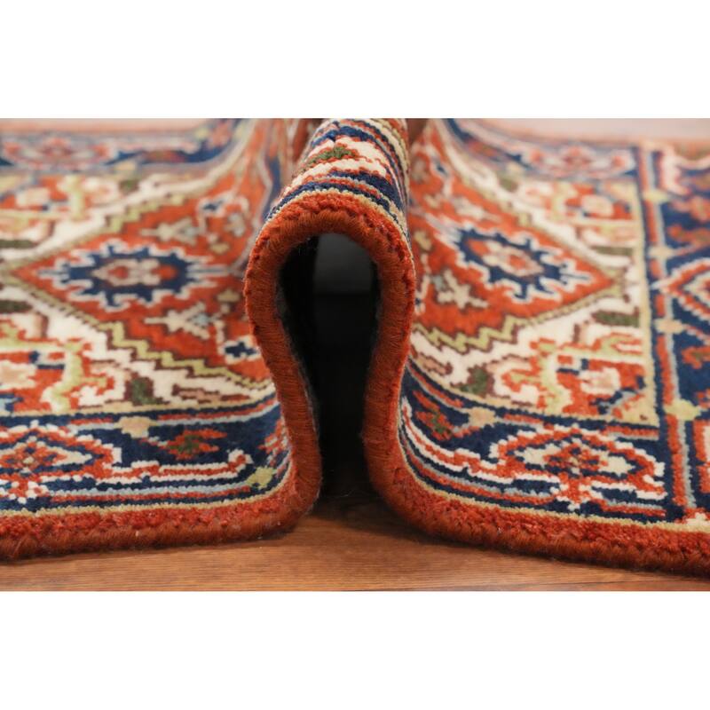 Hand Knotted Oriental 100% Wool Carpet Traditional Medallion Oranges & Rust Heriz (serapi) Area Rug - 3' 0'' X 2' 0''