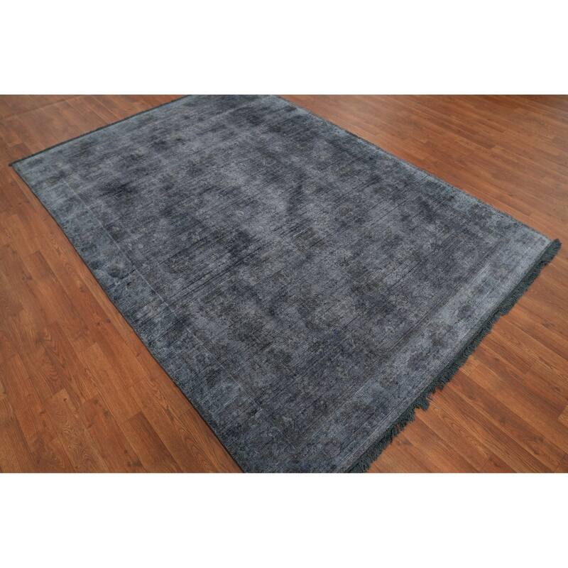 Hand-knotted Transitional Silk Carpet Grey Oushak Rug Geometric Oriental Area Rug - 7' 11'' X 5' 6''