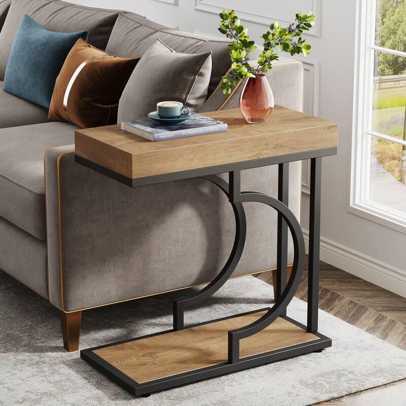 Narrow Side Table C Shaped End Table for Living Room
