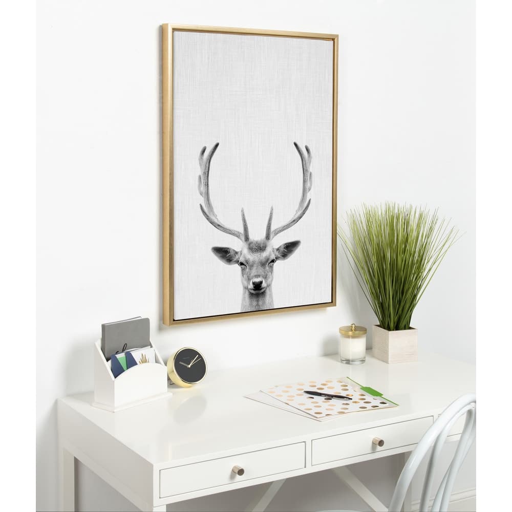 Kate and Laurel Sylvie Deer Portrait Framed Canvas by Simon Te Tai
