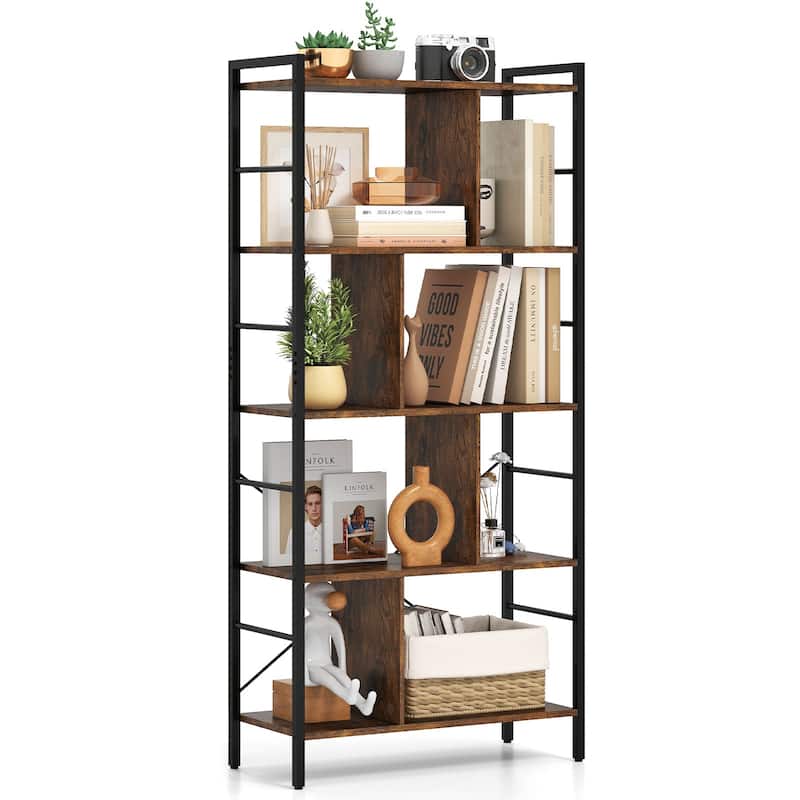 Gymax 61'' 5-Tier Bookshelf w/Metal Frame 2 Anti-Tipping Devices for - Black