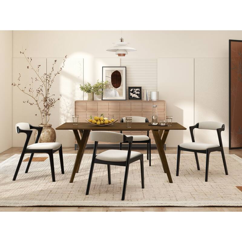 Roundhill Furniture Lavin Modern 5-Piece Dining Set, Walnut Finished Dining Table with 4 Chairs