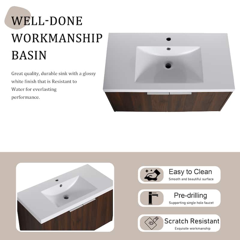 BNK 24"/30"/36" Single Sink Bathroom Vanity with Soft Close Door, Modern Floating Vanity