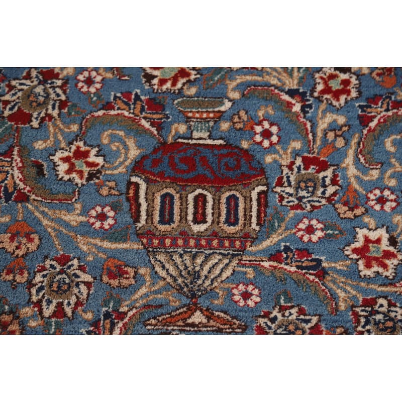 Hand Knotted Oriental 100% Wool Carpet Traditional Floral Navy Blue & Blues Kashmar Area Rug - 12' 9'' X 10' 0''