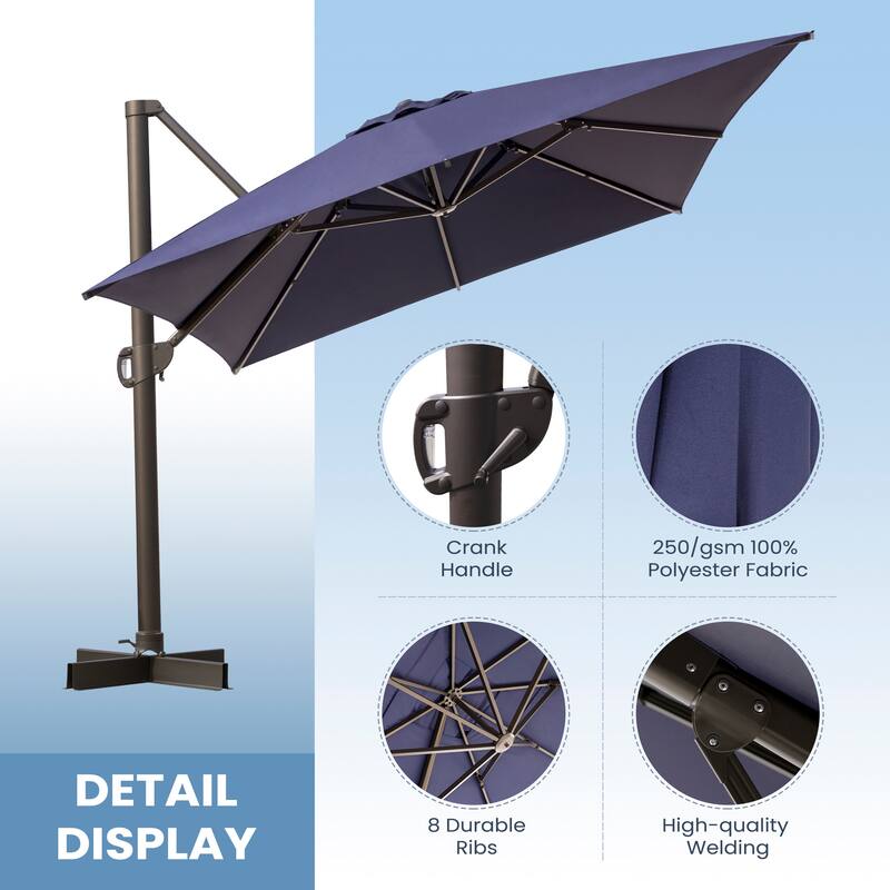 Luxury Outdoor Shade Canopy Patio Cantilever Offset Umbrella with 360-degree Rotation