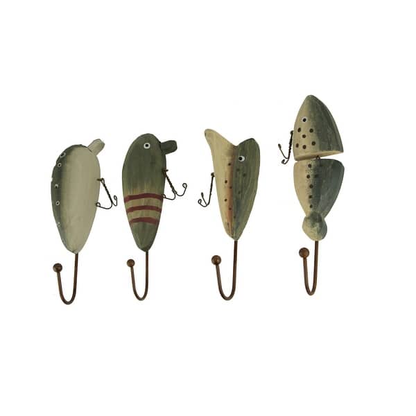 Rustic Wooden Vintage Fishing Lure Wall Hooks Set Of 4 - 7.25 X