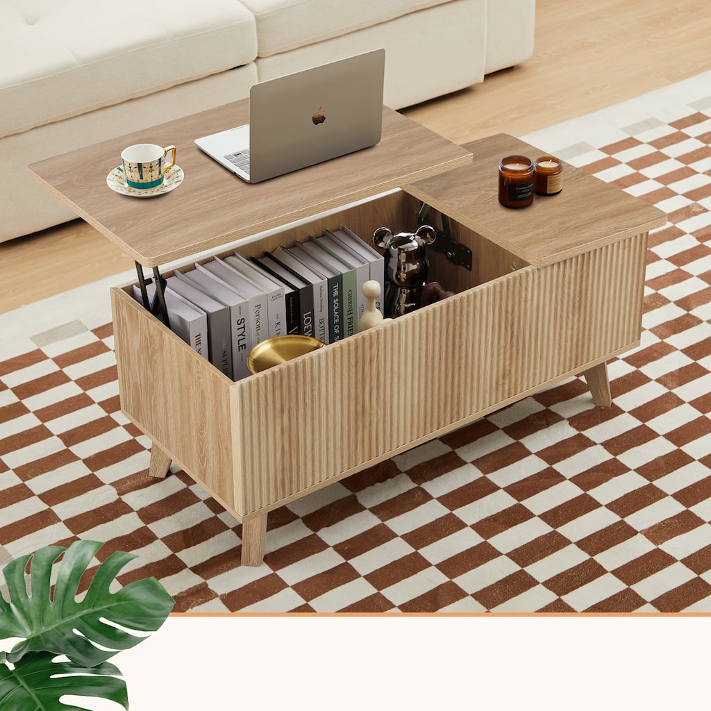 39.37 in. Wood Rectangular Lift-top Coffee Table Open Shelf