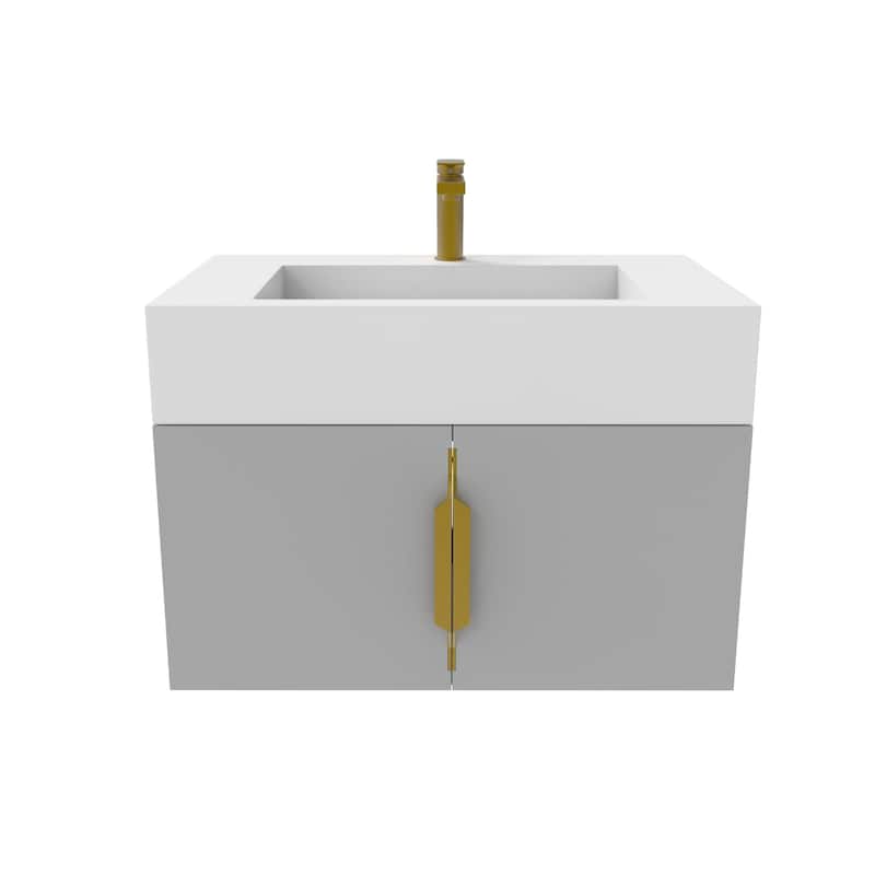 Nile 30-Inch Wall Mounted Bathroom Vanity Set w/ White Top - Gold Finish - Grey
