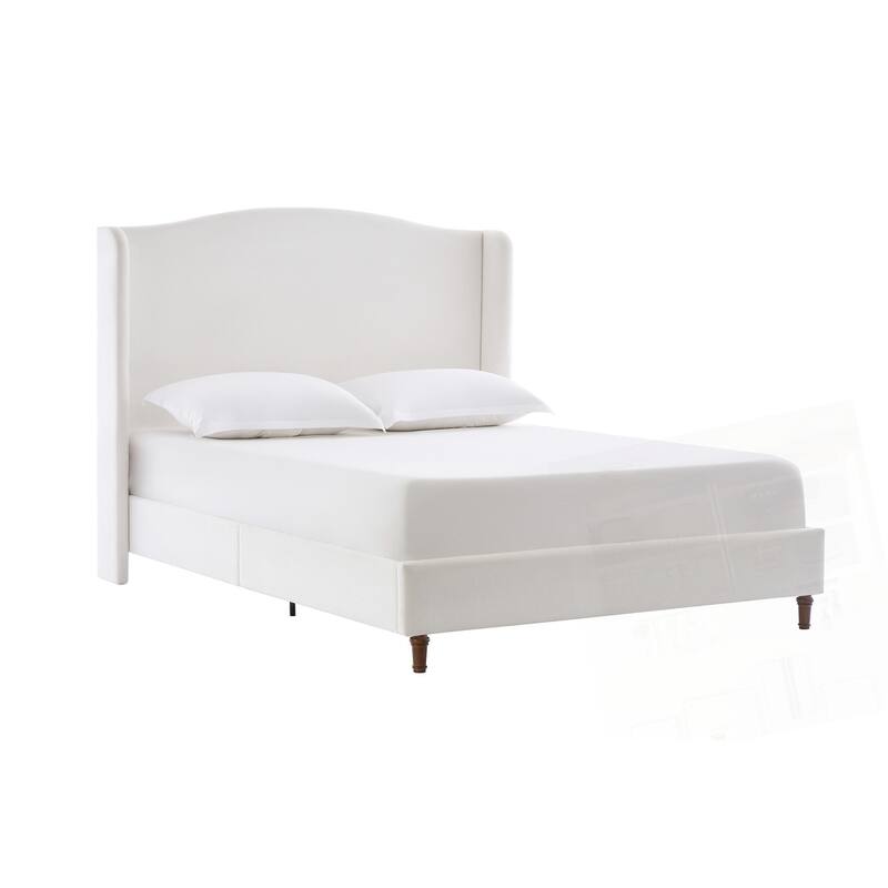 Upholstered Wingback Headboard Bed Platform Bed No Box Spring Needed