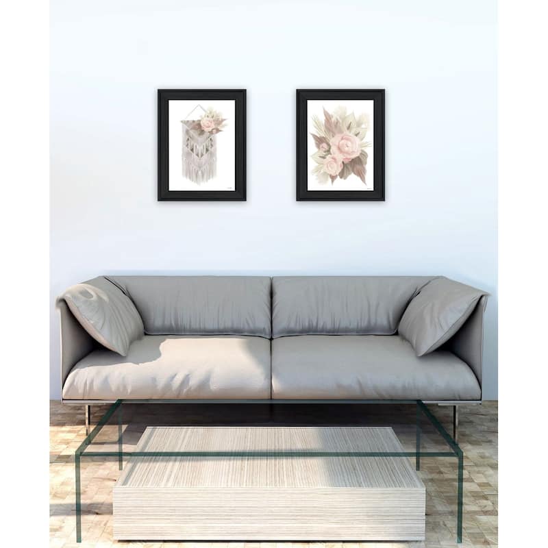 Trendy Decor 4U "Bohemian Macrame & Floral Arrangement" Printed Framed Wall Art by House Fenway