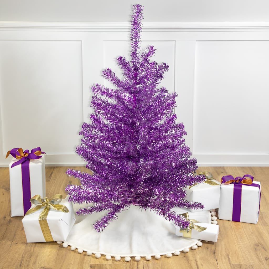 3' Metallic Purple Tinsel Artificial Christmas Tree - Unlit - 3 Foot