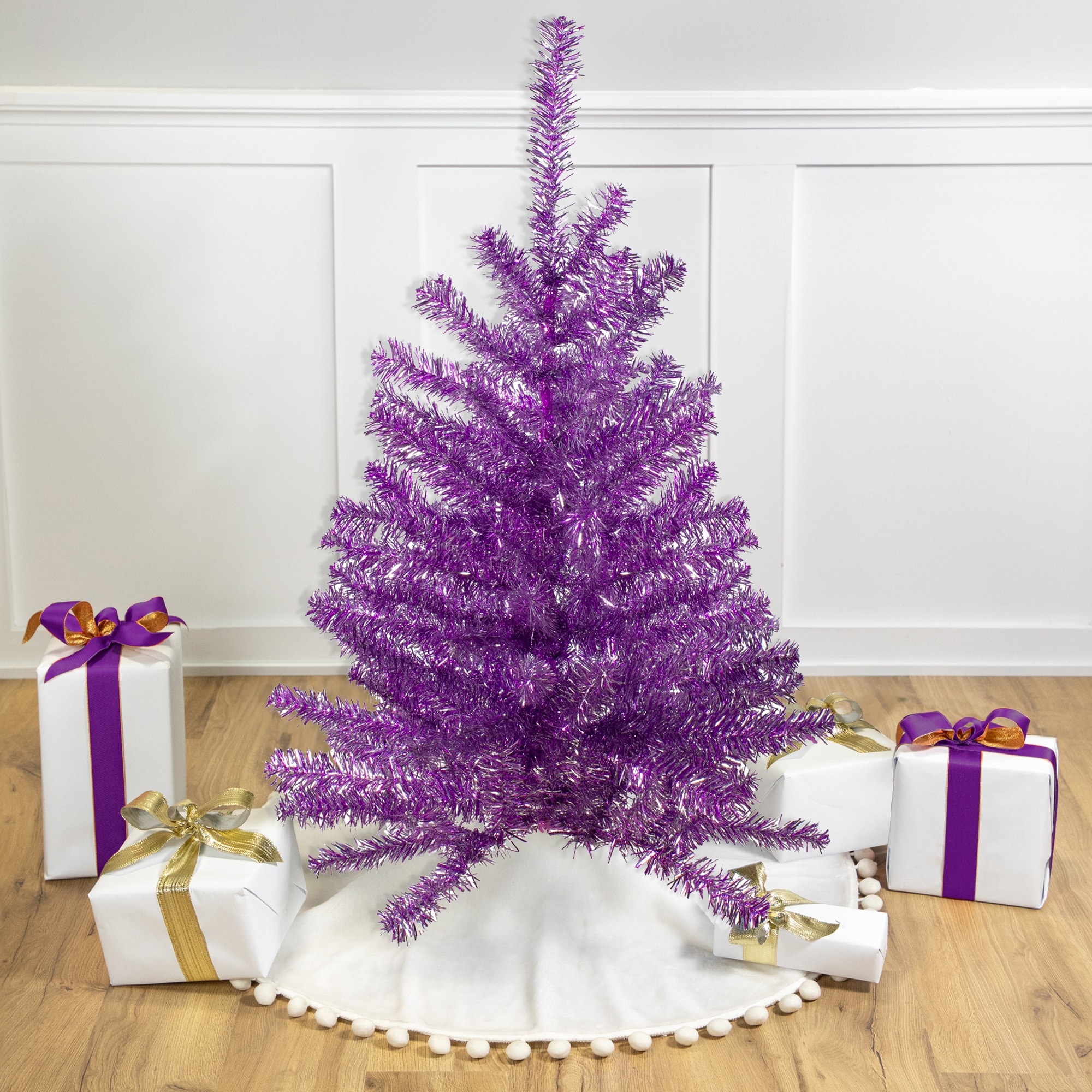 Metallic Purple Tinsel Artificial Christmas Tree - 3' - Unlit - 3 Foot