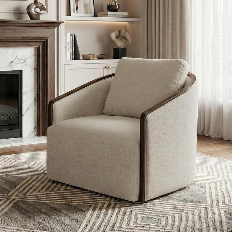 Furniture of America Quven Modern 32-inch Upholstered Swivel Arm Chair - Khaki