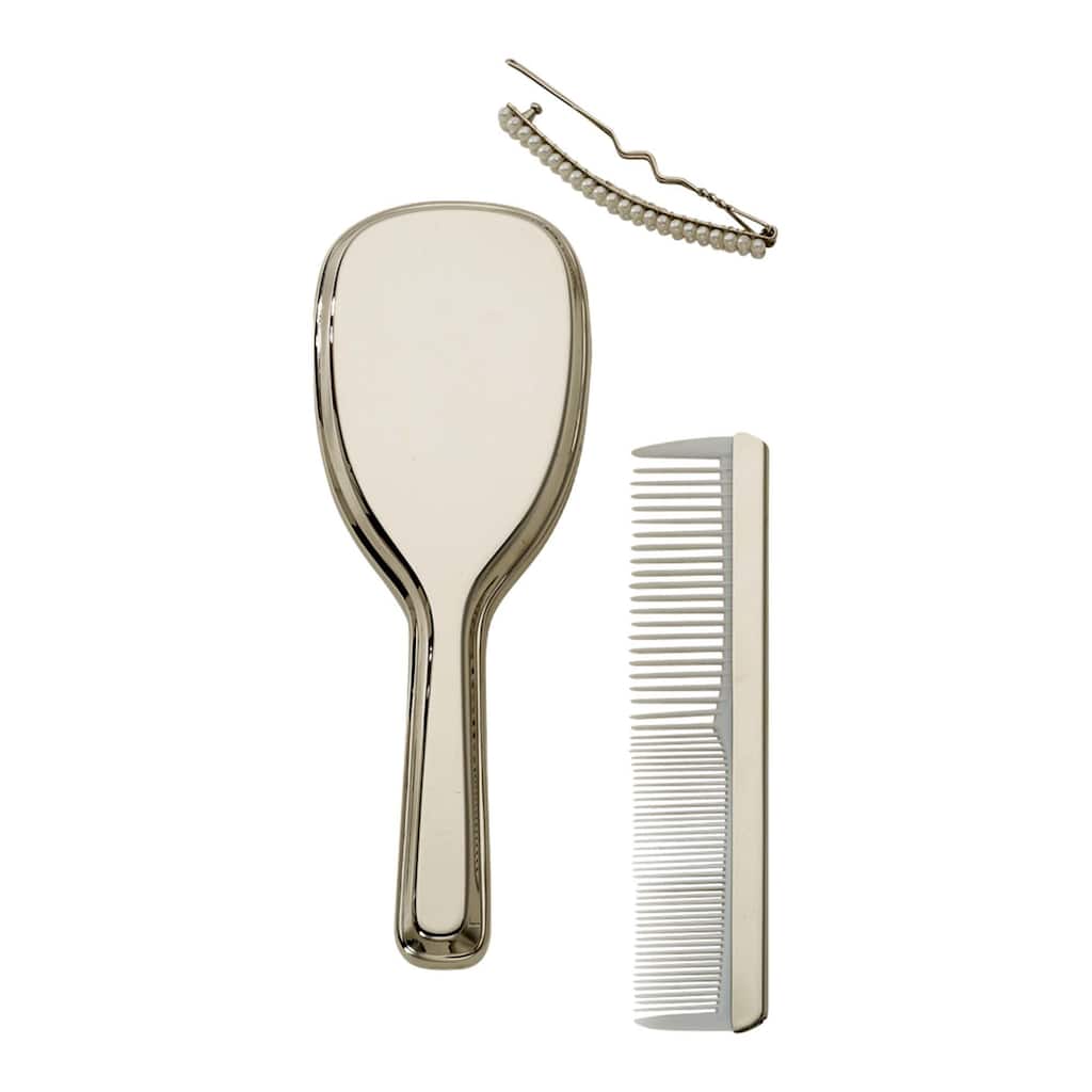 Set of 2 Bright Nickel-Plated Non-Tarnish Comb And Brush For Girls, 5" - One Size