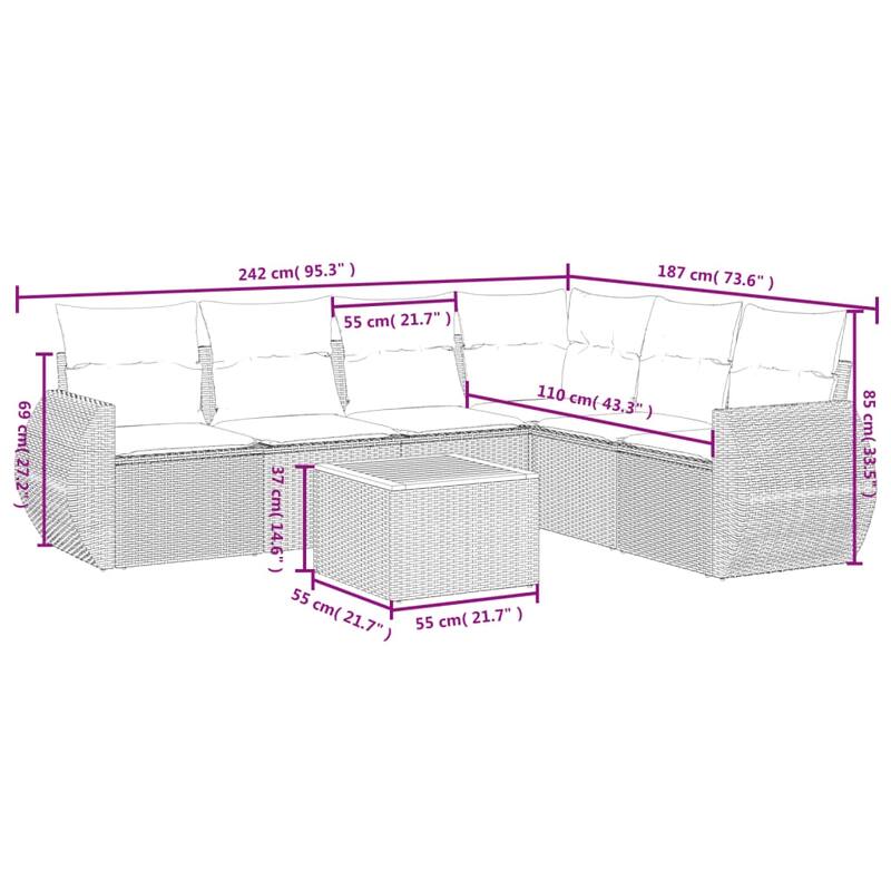 vidaXL Patio Sofa Set with Cushions Outdoor Furniture 7 Piece Poly Rattan