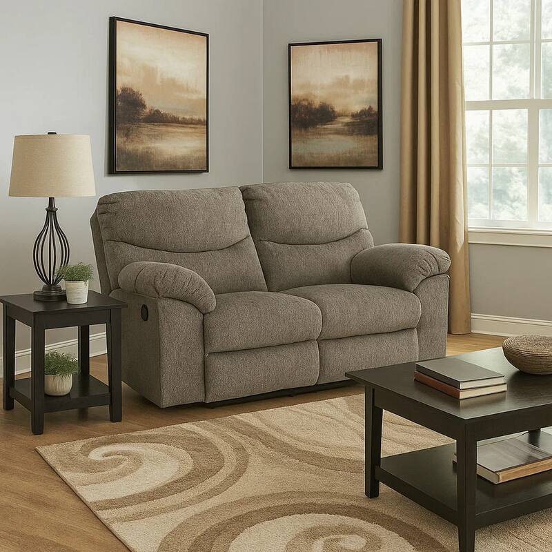 Tul 70 Inch Manual Recliner Loveseat, Soft Cushioned, Taupe Gray Polyester