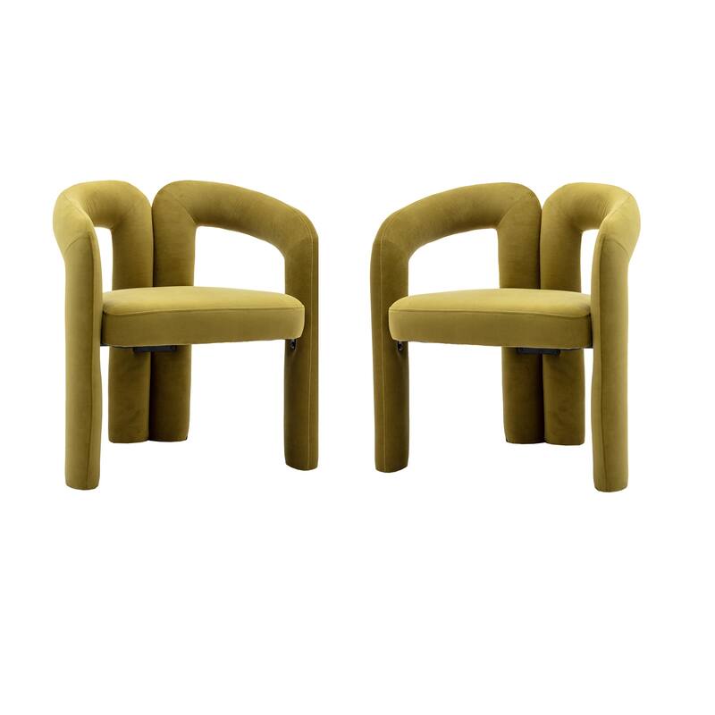 Accent Chairs Set of 2, Comfort Velvet Upholstered Armchair with Hollow Backrest Design - Olive