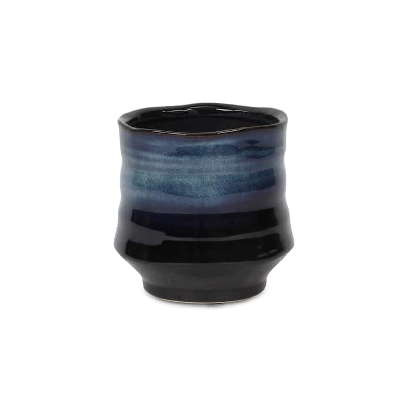 Perlacea Curved Round Tapering Ceramic Pot - Blue - Small
