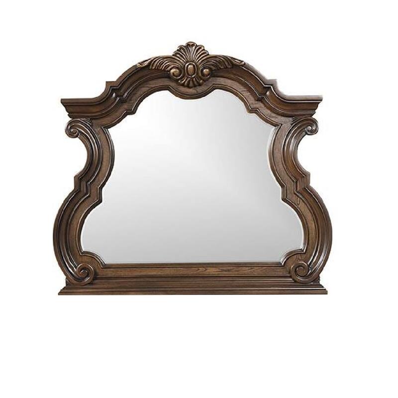 Leova Beveled Dresser Mirror, 50 Inch Brown Wood Ornate Moulding - Dark Brown