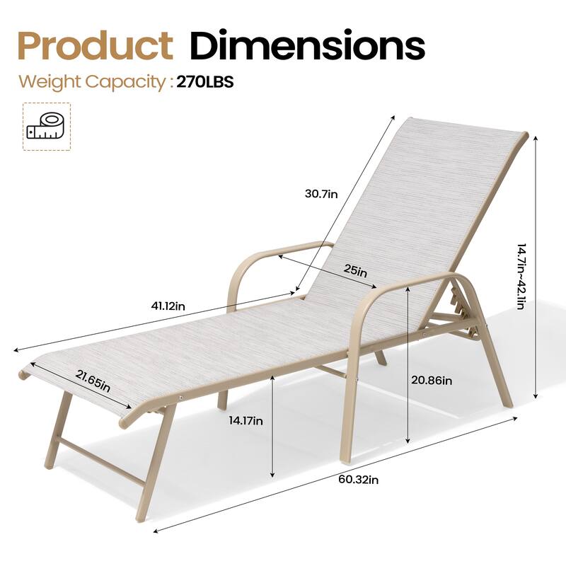 VredHom Outdoor Aluminum Adjustable Patio Chaise Lounge Chairs