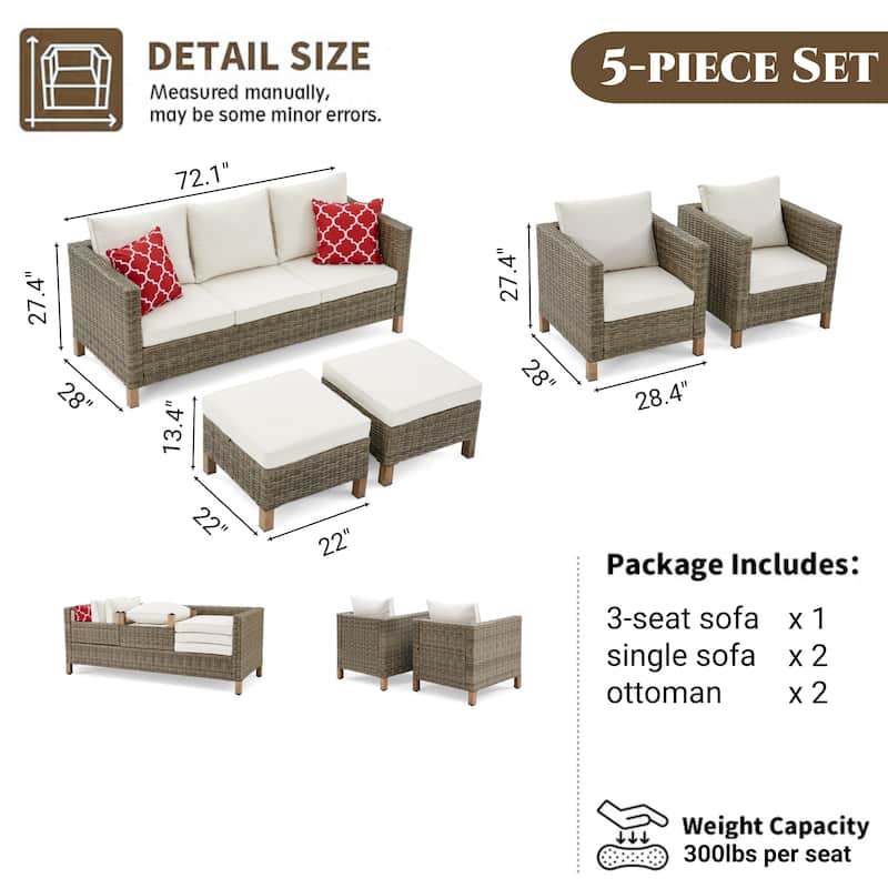 5-Piece Outdoor Wicker Patio Conversation Set