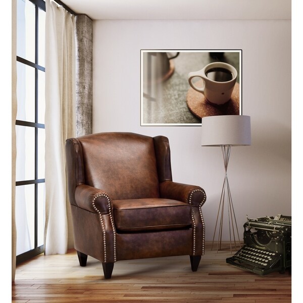 Haringey Brown Top Grain Leather Nailhead Accent Chair Bed Bath