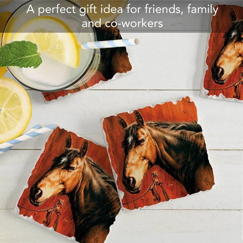 Horse Portrait 4 Pack Stone Coasters with Protective Cork Backing 4" Square Made in The USA Absorbent Easily Wipes Clean
