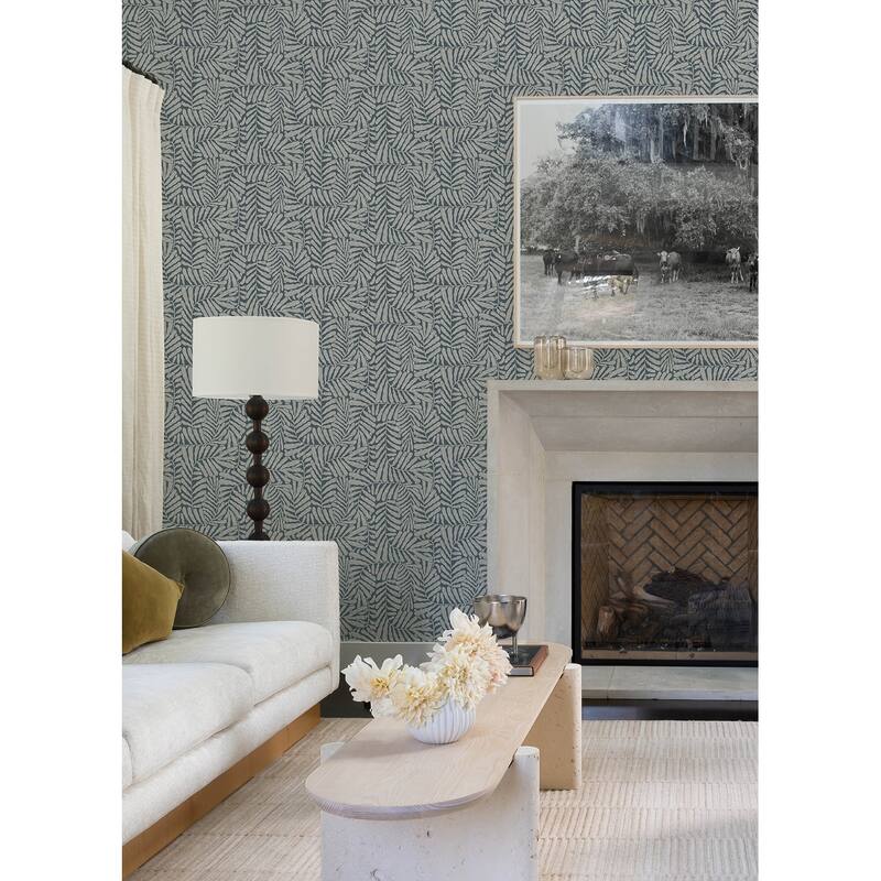 A-Street Prints Gabriel Teal Fern Wallpaper