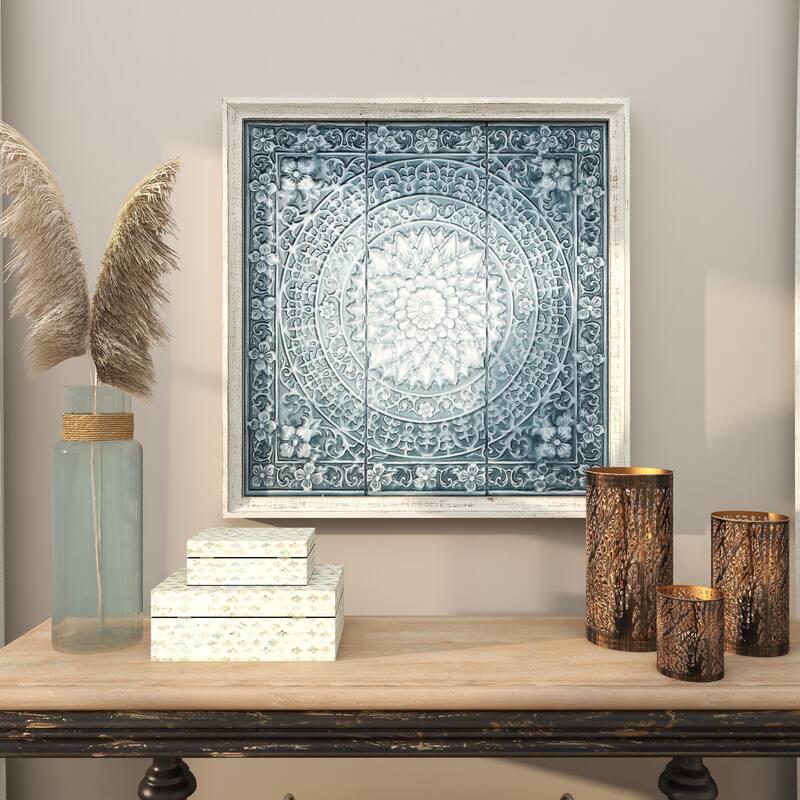 Blue Metal Scroll Home Wall Decor with Embossed Details
