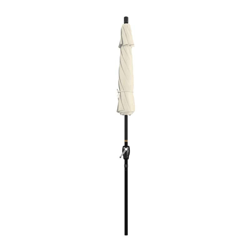 California Umbrella 7.5' Round Crank Lift Push Button Tilt Black Aluminum Patio Umbrella with Pacifica Pacific Blue Fabric