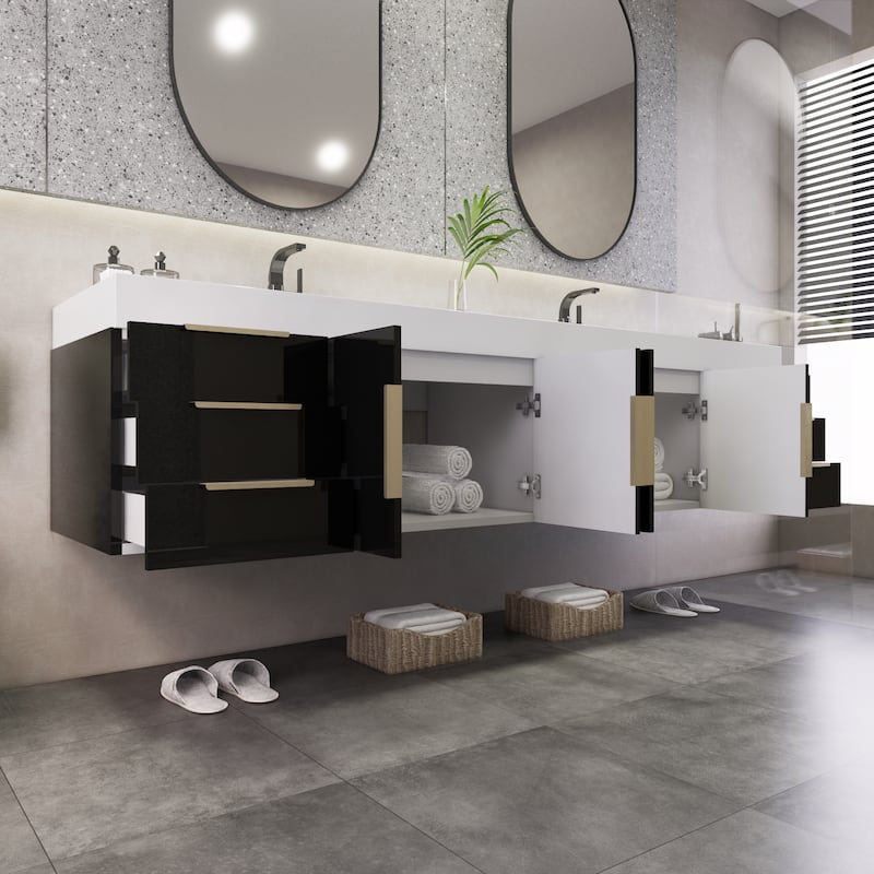 Noble 84" Wall Mounting Vanity with Reinforced Acrylic Double Sink