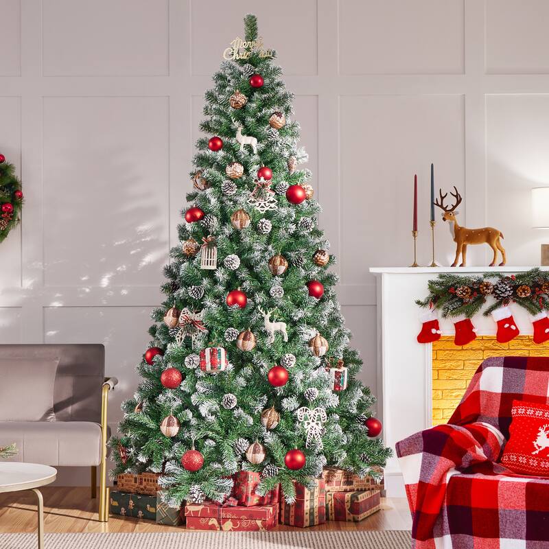 Yaheetech 4.5FT/6FT/7.5FT Pre-decorated Frosted Artificial Christmas Tree - 7.5 Foot