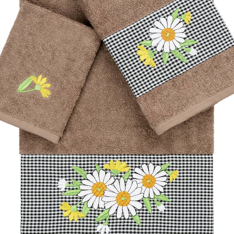 Authentic Hotel and Spa 100% Turkish Cotton Daisy 3PC Embellished Towel Set